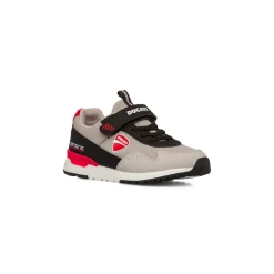 Sneakers beige e nere in tessuto da bambino con logo Ducati