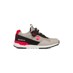 Sneakers beige e nere in tessuto da bambino con logo Ducati