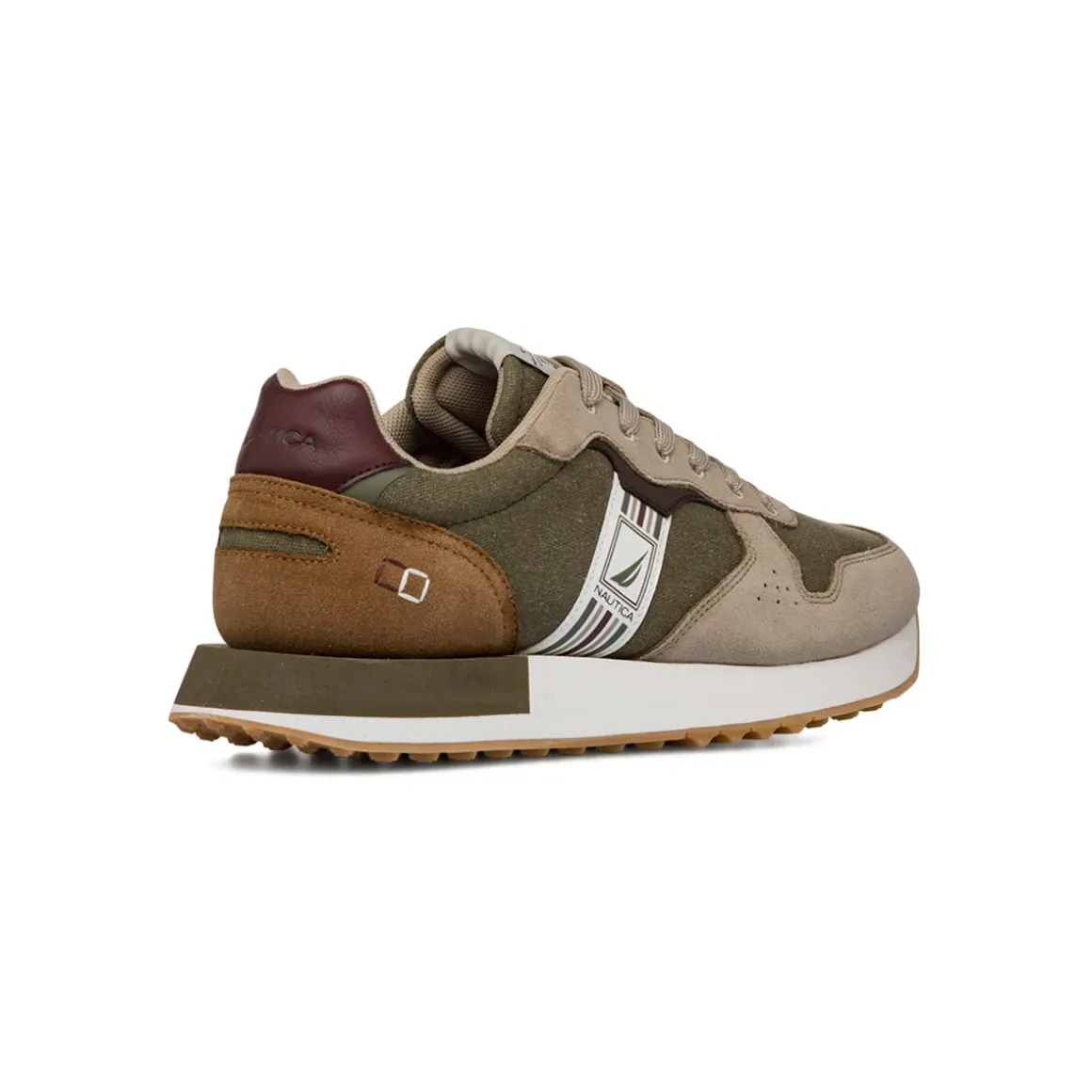Sneakers beige e verde militare da Uomo con logo Nautica