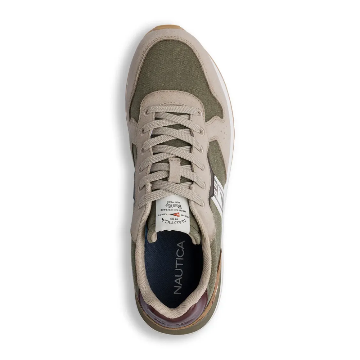 Sneakers beige e verde militare da Uomo con logo Nautica