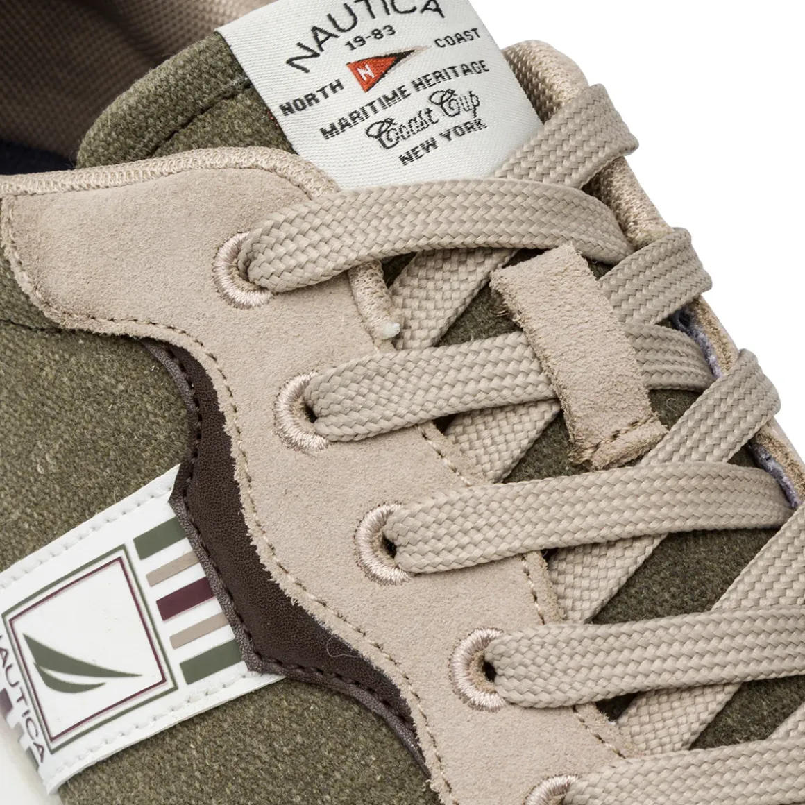 Sneakers beige e verde militare da Uomo con logo Nautica