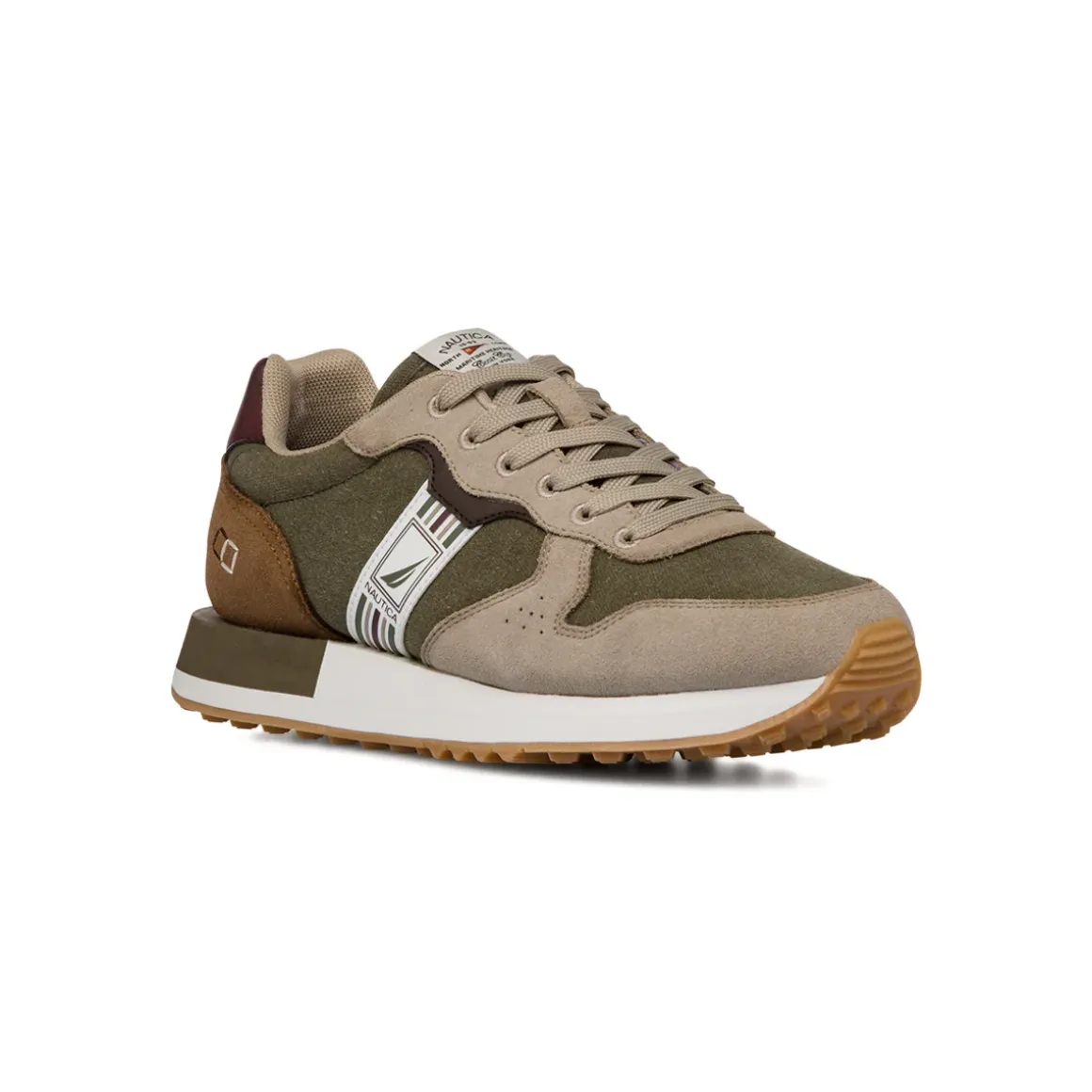 Sneakers beige e verde militare da Uomo con logo Nautica