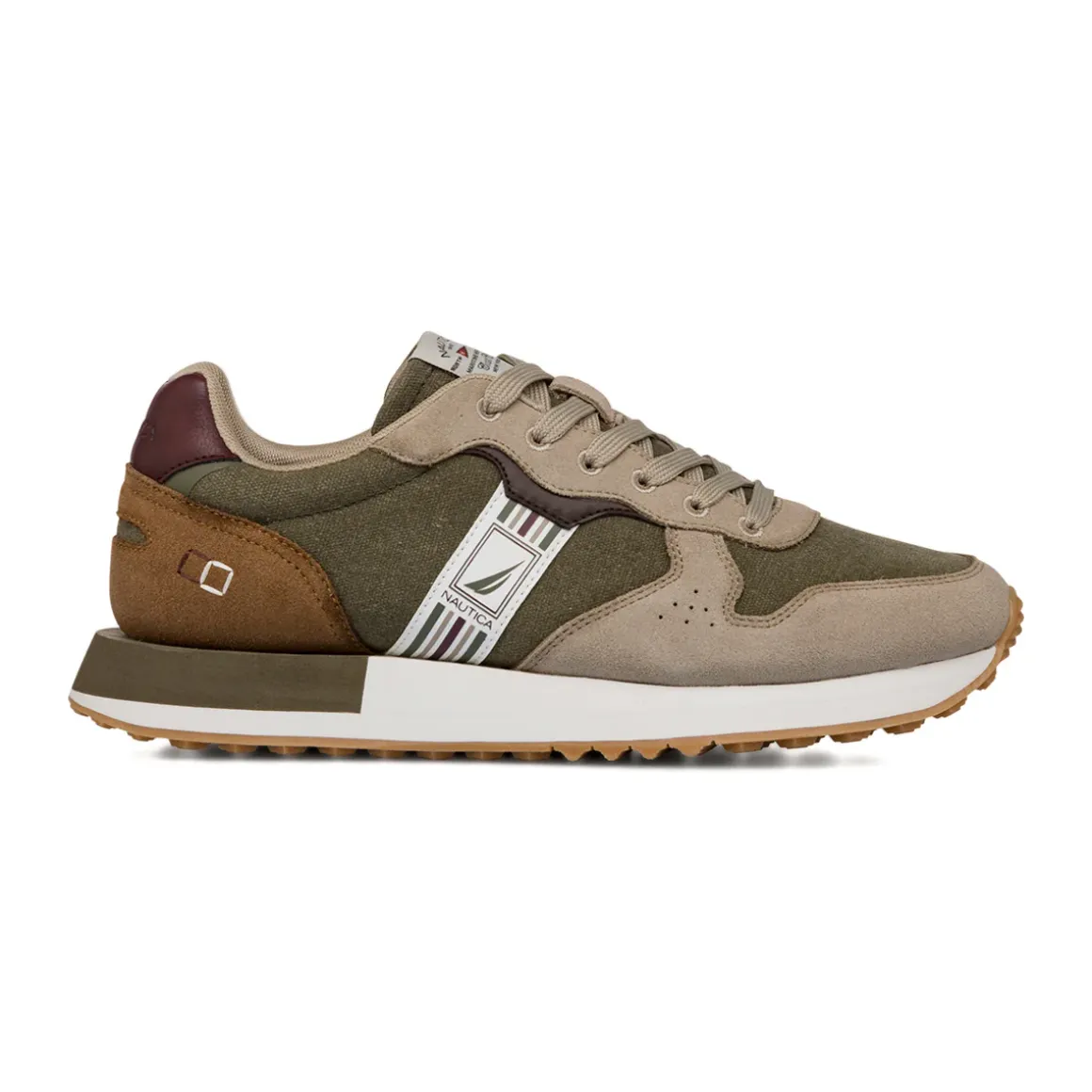 Sneakers beige e verde militare da Uomo con logo Nautica