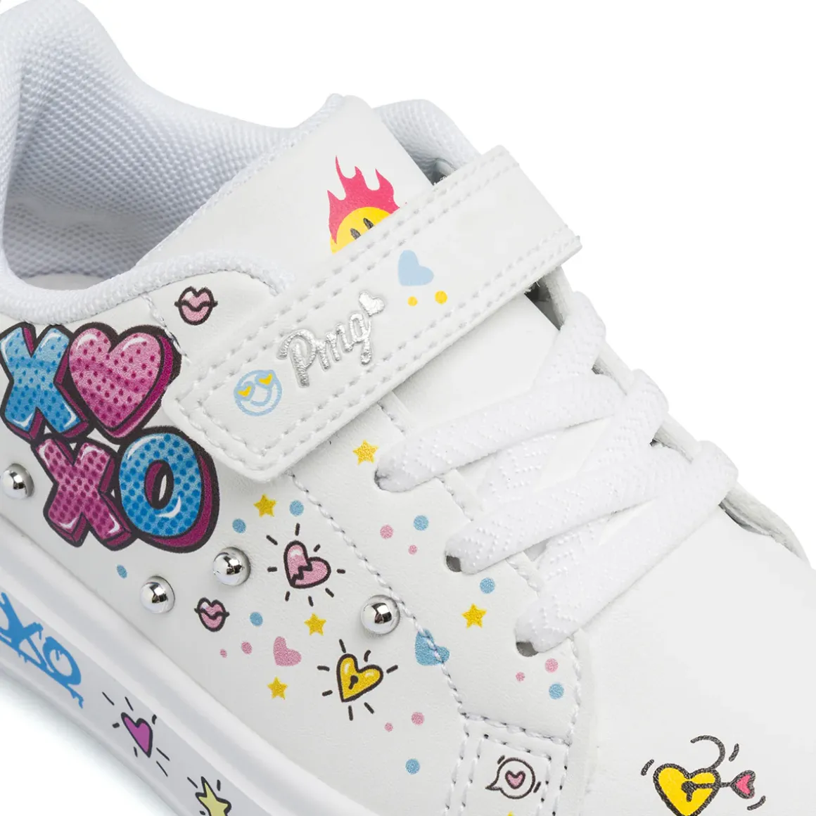 Sneakers Bianche Bambina con grafiche pop colorate e borchie Primigi