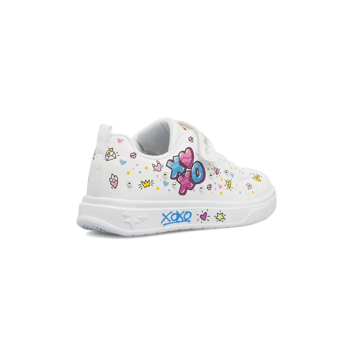 Sneakers bianche Bambina con stampe cuore graffiti e borchie Primigi