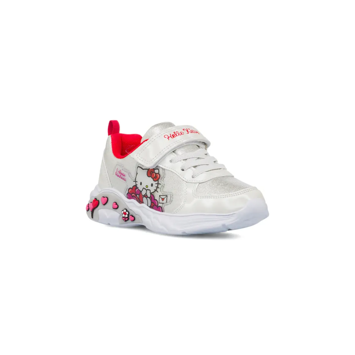 Sneakers bianche da bambina con glitter e luci Hello Kitty