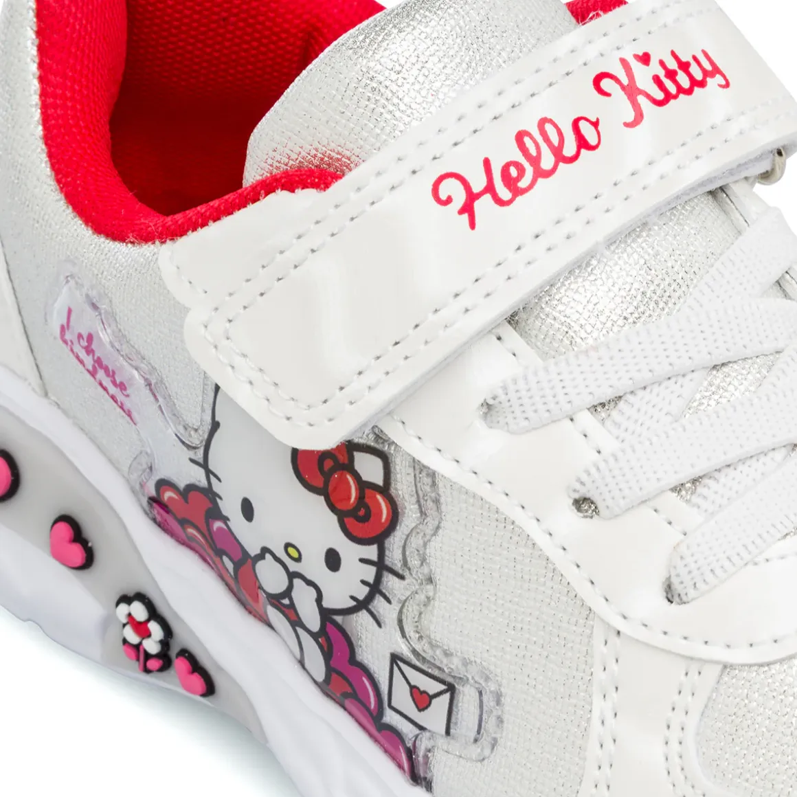 Sneakers bianche da bambina con glitter e luci Hello Kitty