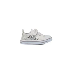 Sneakers bianche da bambina con paillettes argento Le scarpe di Alice