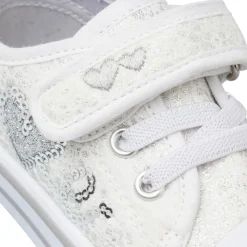 Sneakers bianche da bambina con paillettes argento Le scarpe di Alice