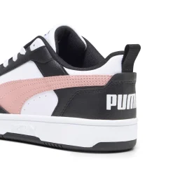 Sneakers bianche da donna con striscia laterale rosa Puma Rebound v6