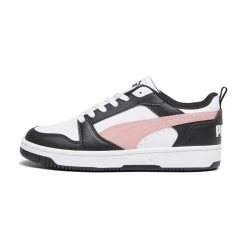 Sneakers bianche da donna con striscia laterale rosa Puma Rebound v6