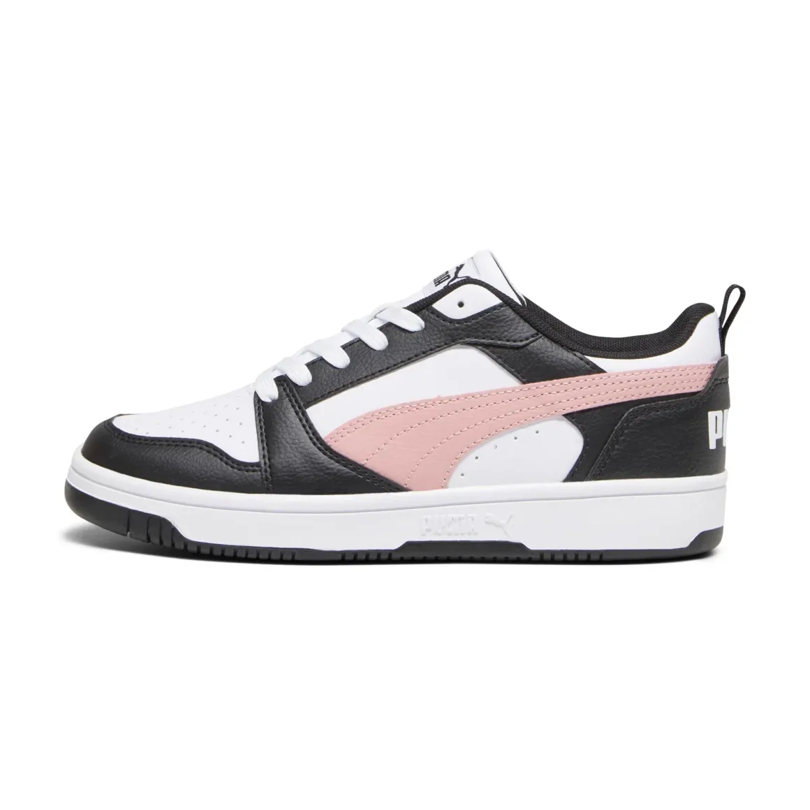 Sneakers bianche da donna con striscia laterale rosa Puma Rebound v6