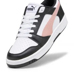 Sneakers bianche da donna con striscia laterale rosa Puma Rebound v6
