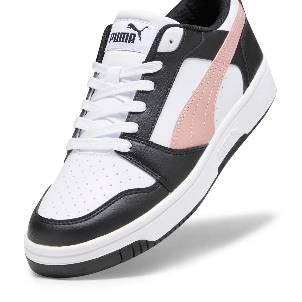 Sneakers bianche da donna con striscia laterale rosa Puma Rebound v6