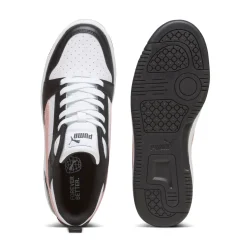 Sneakers bianche da donna con striscia laterale rosa Puma Rebound v6
