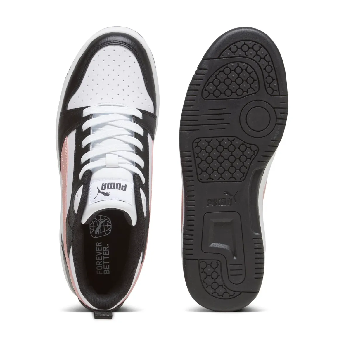 Sneakers bianche da donna con striscia laterale rosa Puma Rebound v6