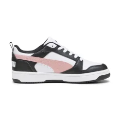 Sneakers bianche da donna con striscia laterale rosa Puma Rebound v6