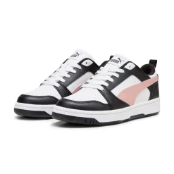 Sneakers bianche da donna con striscia laterale rosa Puma Rebound v6