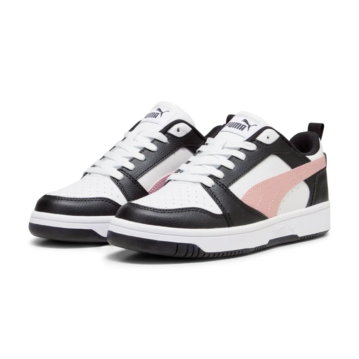 Sneakers bianche da donna con striscia laterale rosa Puma Rebound v6