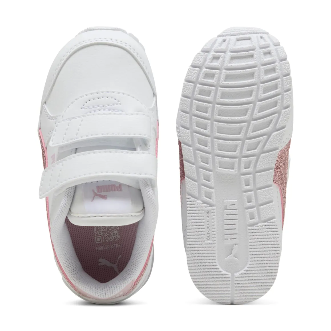 Sneakers bianche da primi passi Bambina con dettagli rosa glitter Puma