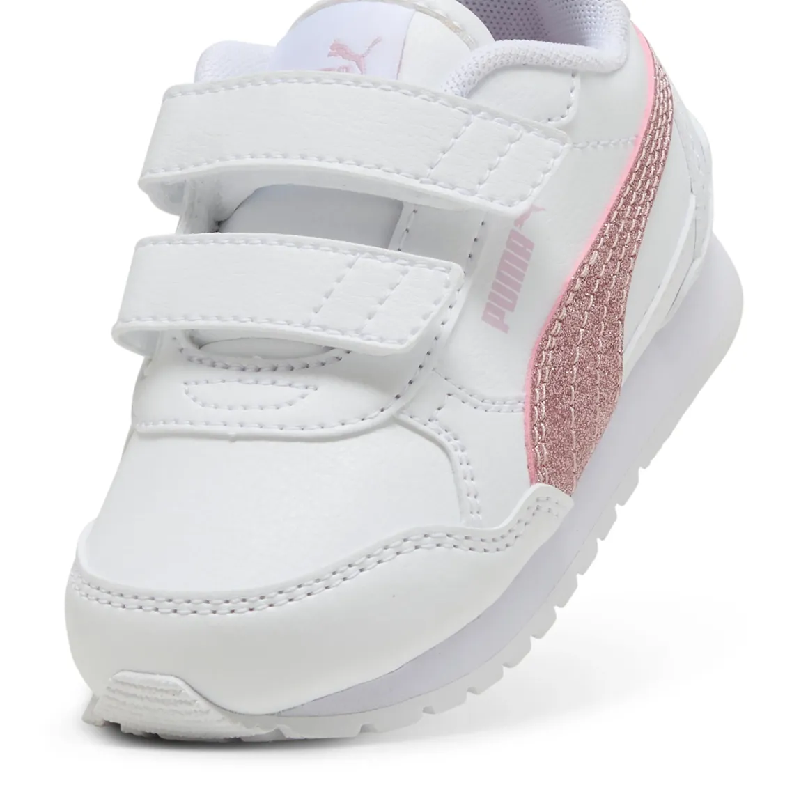 Sneakers bianche da primi passi Bambina con dettagli rosa glitter Puma