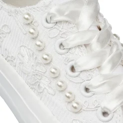 Sneakers bianche da Ragazza basse con ricamo e perle Dieci Baci