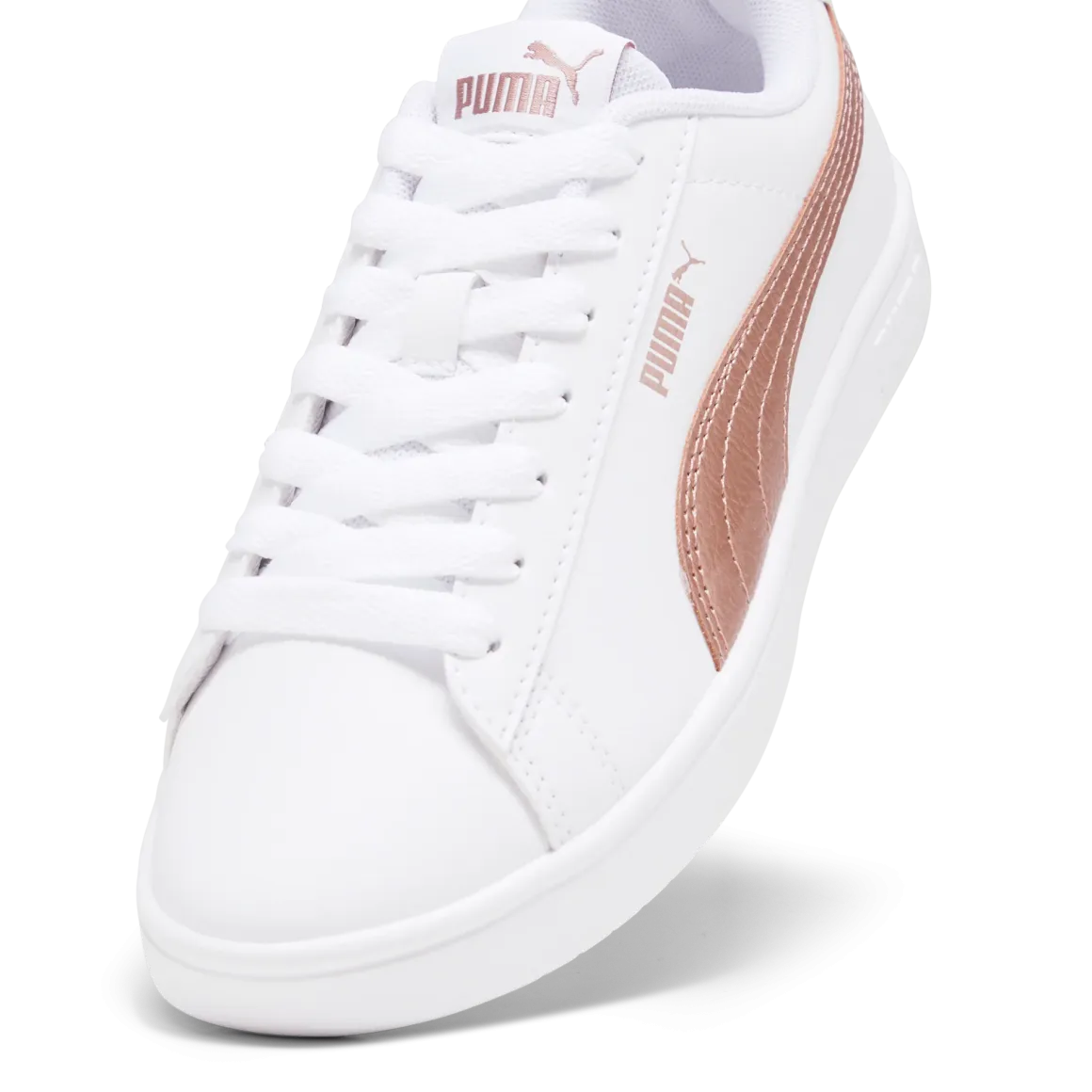 Sneakers bianche da ragazza con decorazioni oro rosa Puma Rickie Classic Jr