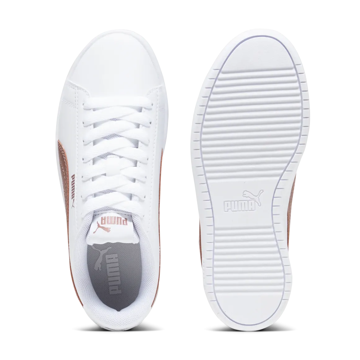 Sneakers bianche da ragazza con decorazioni oro rosa Puma Rickie Classic Jr