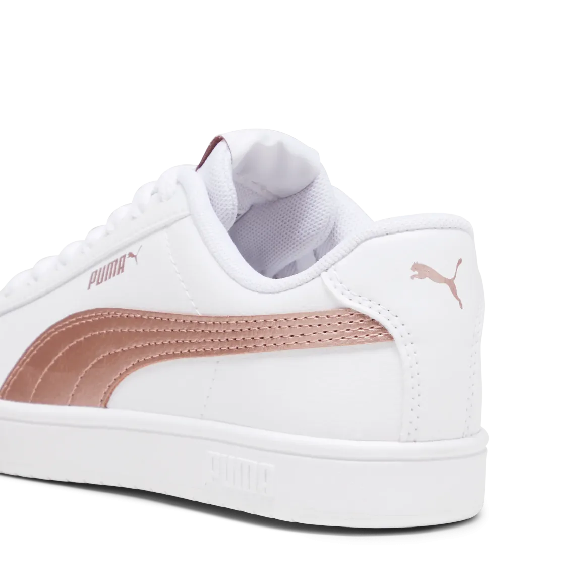 Sneakers bianche da ragazza con decorazioni oro rosa Puma Rickie Classic Jr