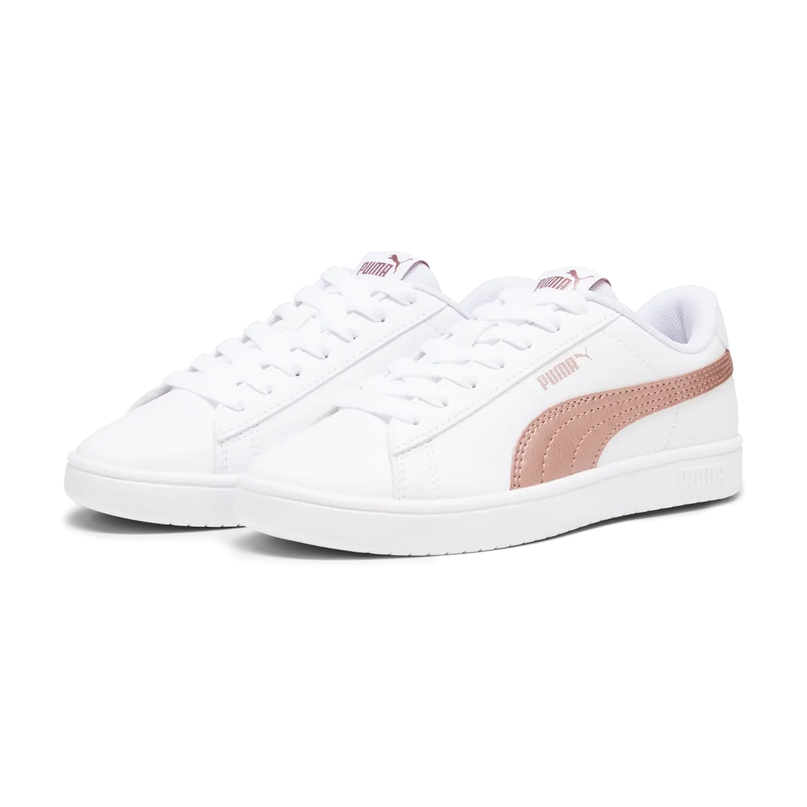 Sneakers bianche da ragazza con decorazioni oro rosa Puma Rickie Classic Jr