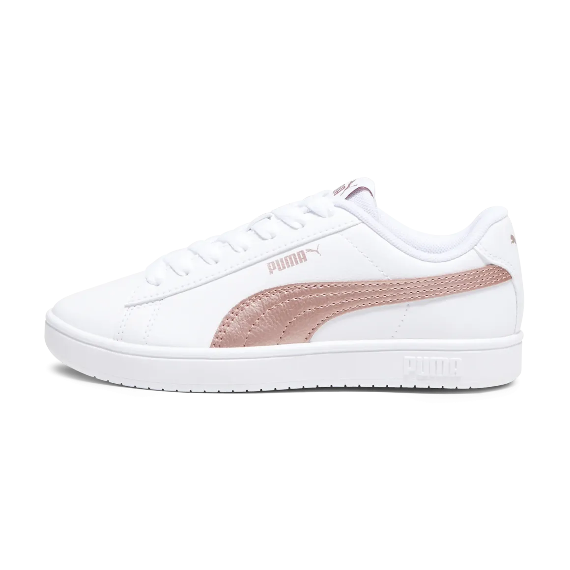 Sneakers bianche da ragazza con decorazioni oro rosa Puma Rickie Classic Jr