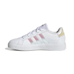 Sneakers bianche da ragazza con strisce iridescenti adidas Grand Court 2.0 K
