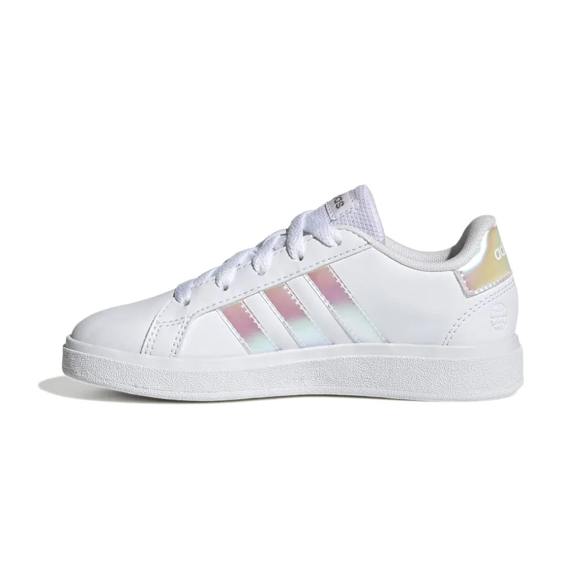 Sneakers bianche da ragazza con strisce iridescenti adidas Grand Court 2.0 K