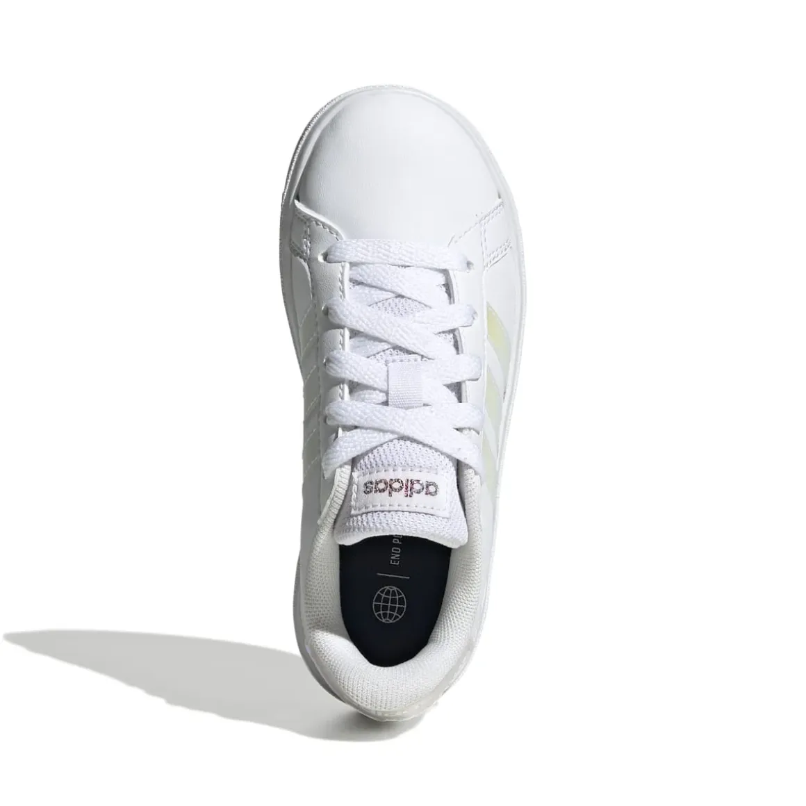 Sneakers bianche da ragazza con strisce iridescenti adidas Grand Court 2.0 K