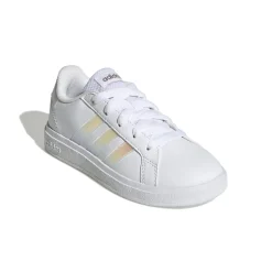 Sneakers bianche da ragazza con strisce iridescenti adidas Grand Court 2.0 K