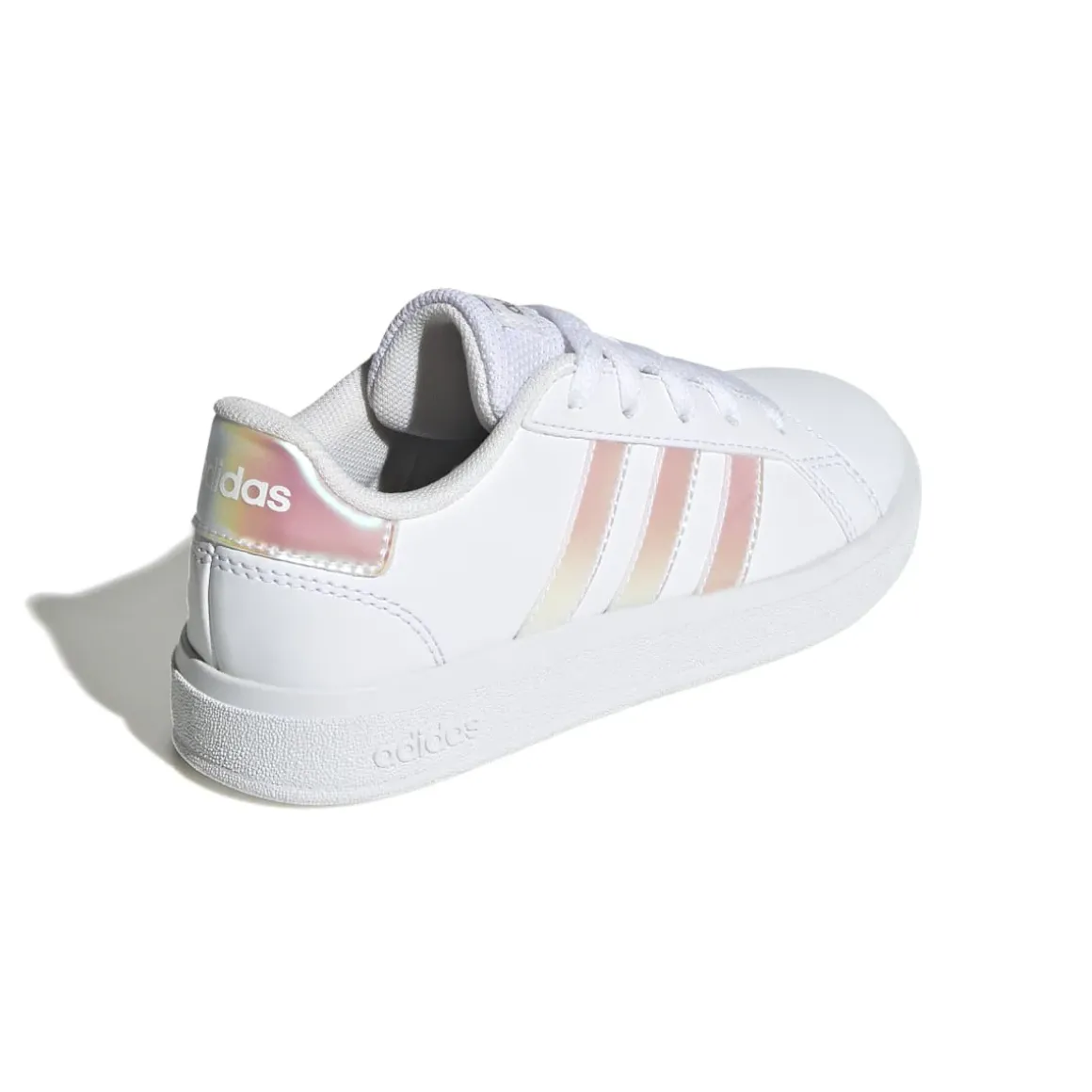 Sneakers bianche da ragazza con strisce iridescenti adidas Grand Court 2.0 K