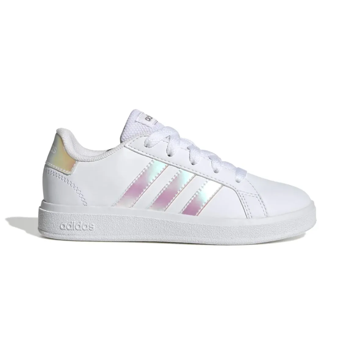 Sneakers bianche da ragazza con strisce iridescenti adidas Grand Court 2.0 K