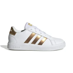 Sneakers bianche da ragazza con strisce oro adidas Grand Court 2.0 K