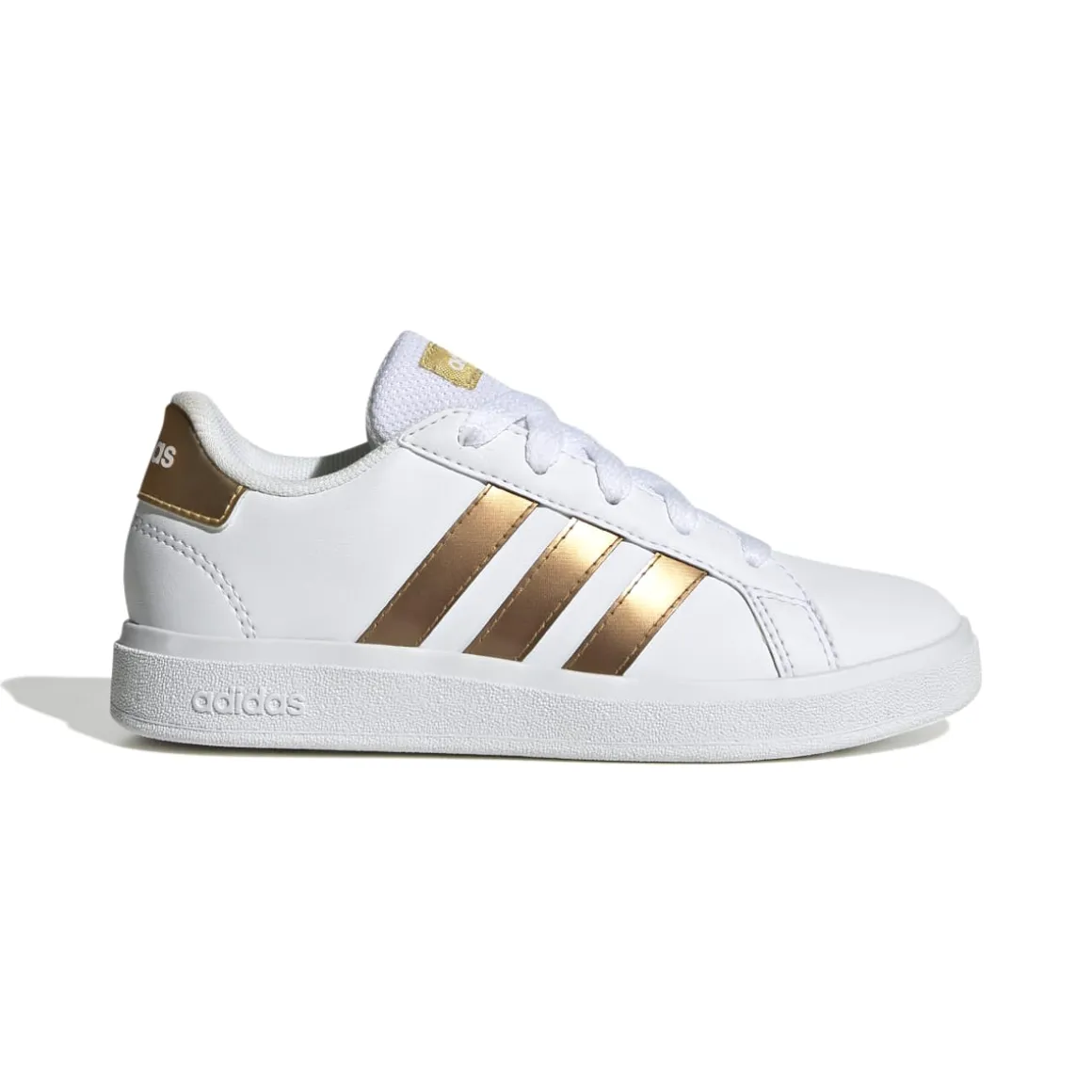 Sneakers bianche da ragazza con strisce oro adidas Grand Court 2.0 K