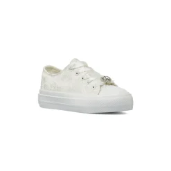 Sneakers bianche da Ragazza in pizzo con lacci in raso e strass Dieci Baci