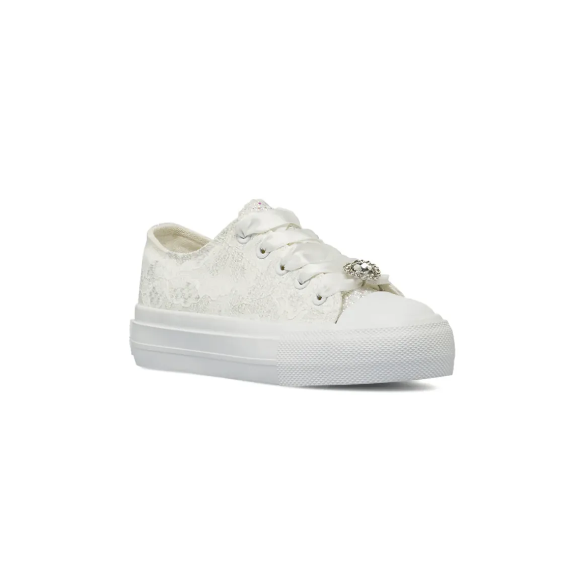 Sneakers bianche da Ragazza in pizzo con lacci in raso e strass Dieci Baci