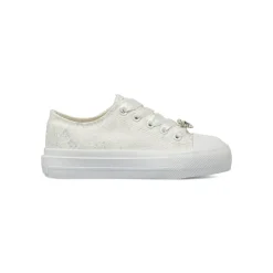 Sneakers bianche da Ragazza in pizzo con lacci in raso e strass Dieci Baci