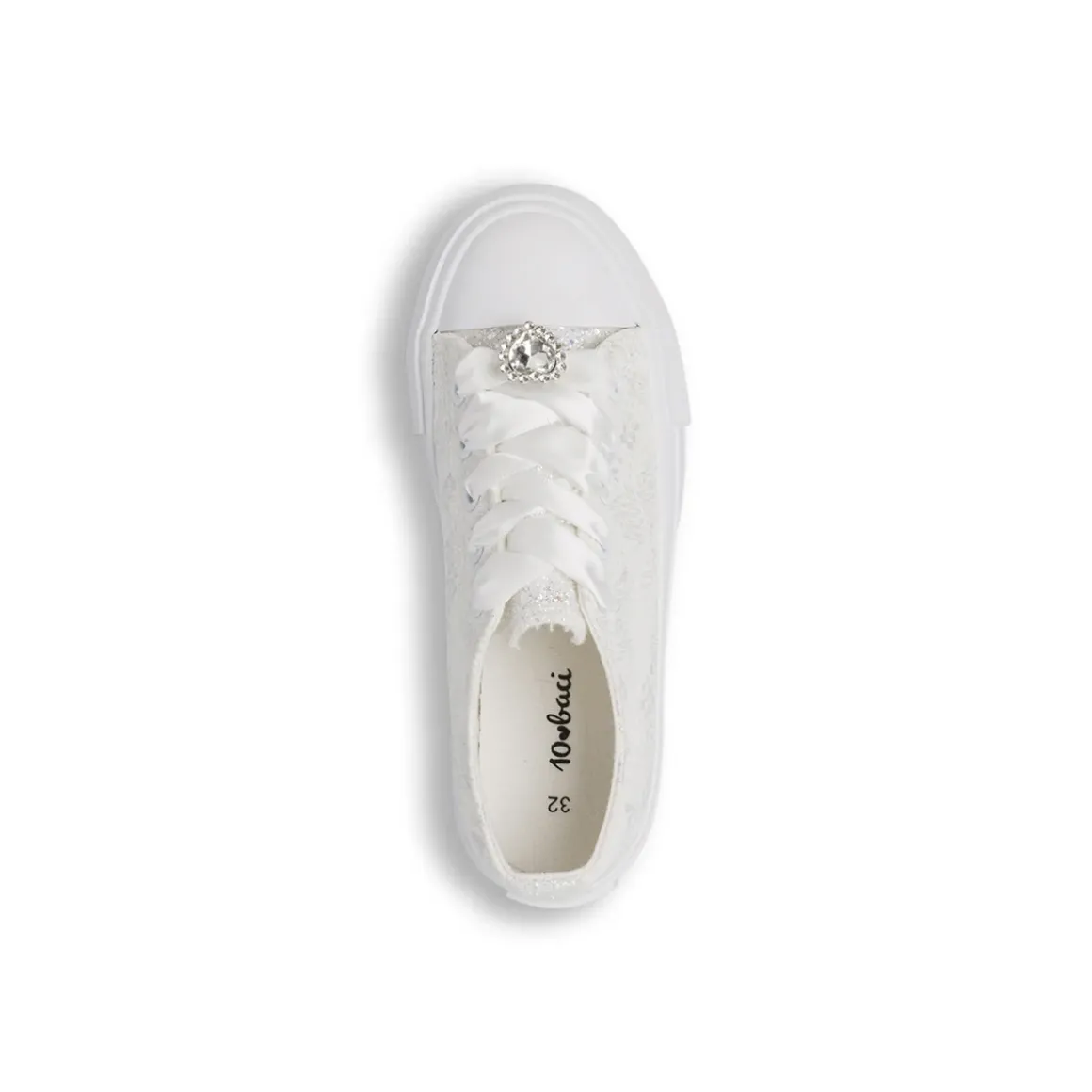 Sneakers bianche da Ragazza in pizzo con lacci in raso e strass Dieci Baci