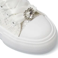 Sneakers bianche da Ragazza in pizzo con lacci in raso e strass Dieci Baci