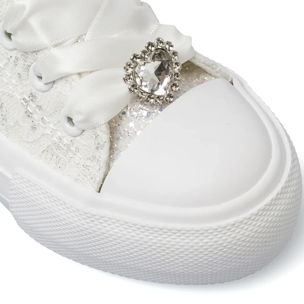 Sneakers bianche da Ragazza in pizzo con lacci in raso e strass Dieci Baci