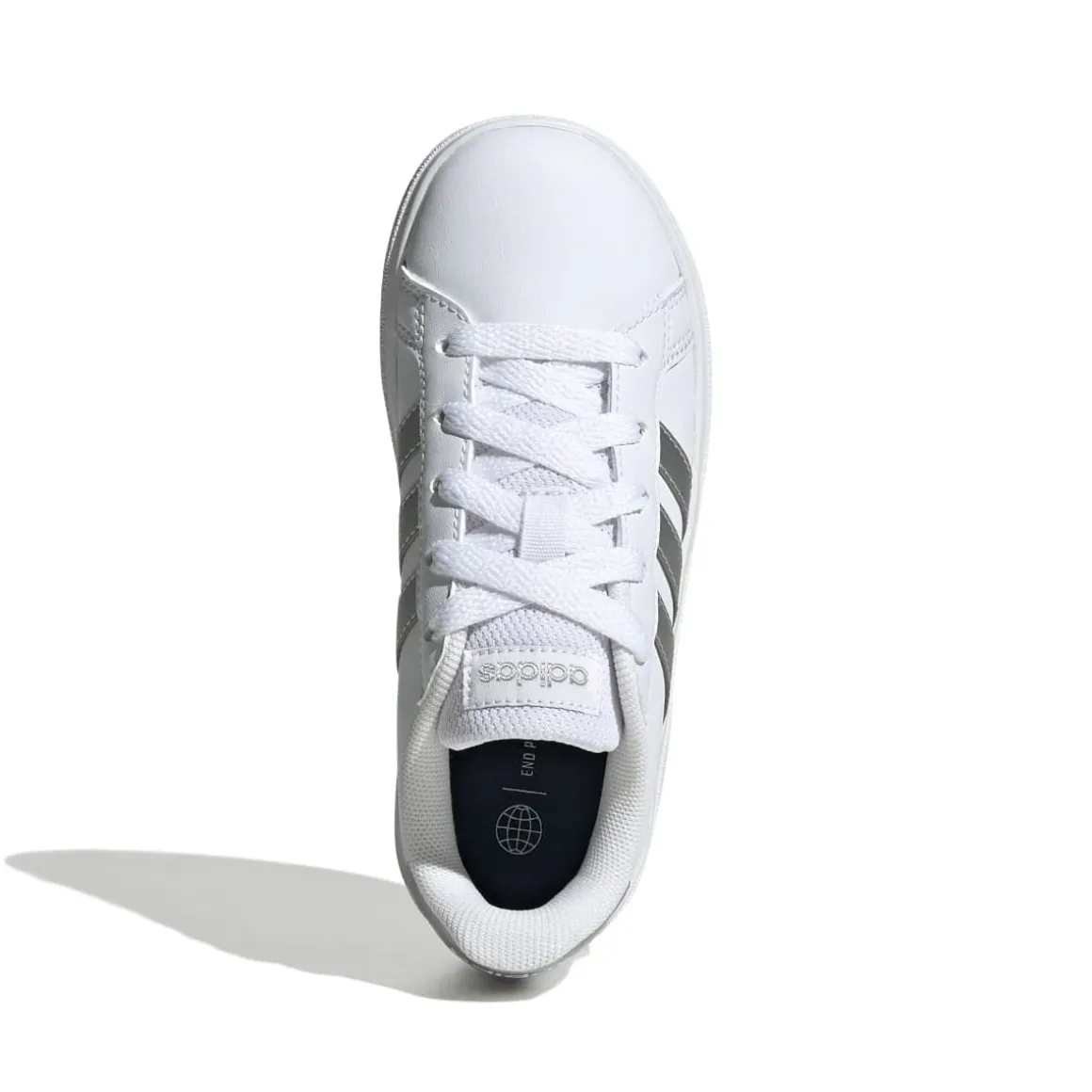 Sneakers bianche da ragazzo con strisce argento adidas Grand Court 2.0 K