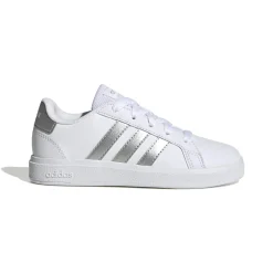 Sneakers bianche da ragazzo con strisce argento adidas Grand Court 2.0 K