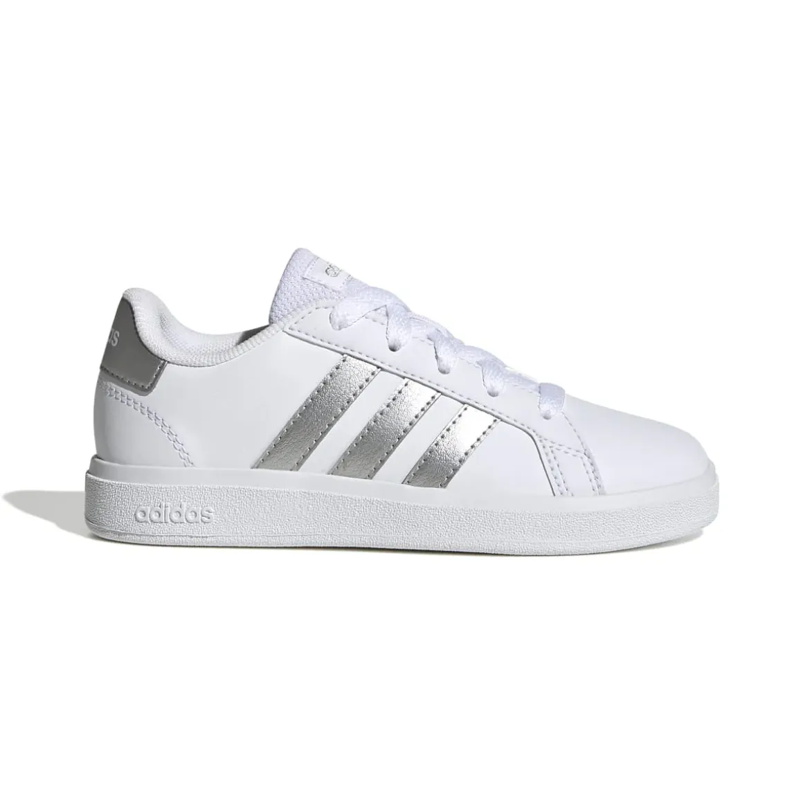 Sneakers bianche da ragazzo con strisce argento adidas Grand Court 2.0 K