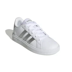 Sneakers bianche da ragazzo con strisce argento adidas Grand Court 2.0 K