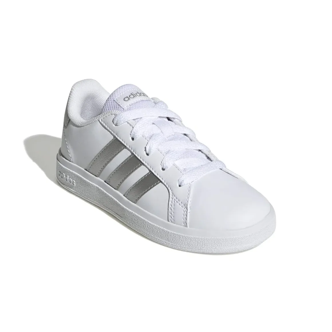 Sneakers bianche da ragazzo con strisce argento adidas Grand Court 2.0 K